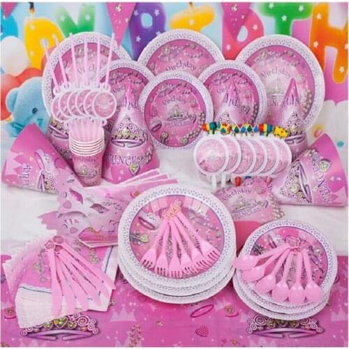 90PCS Birthday Princess Theme Party Disposable Tableware Sets Paper Plate Dishes For Kids Food Grade Baby Shower Party Supplies