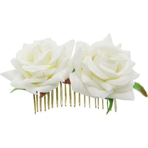 New Romantic Silk Artificial Rose Flowers Hair Comb Women Bridal Engagement Wedding Hair Clips Hairpins Headwear Accessories