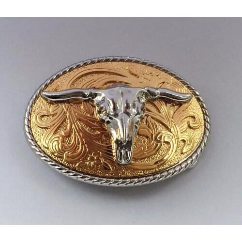 New Arrvial Cowboy Belt Buckle With Gold Color 3D Sliver Bulls Metal SW-BY732 for 4cm wideth snap on belt with continous stock