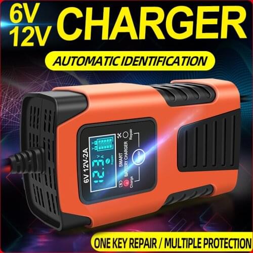 New Car Battery Charger 6/12V 2A Pulse Repair LCD Lead-acid Battery Multi-Purpose Charger For Car Motorcycle Lead Acid Battery