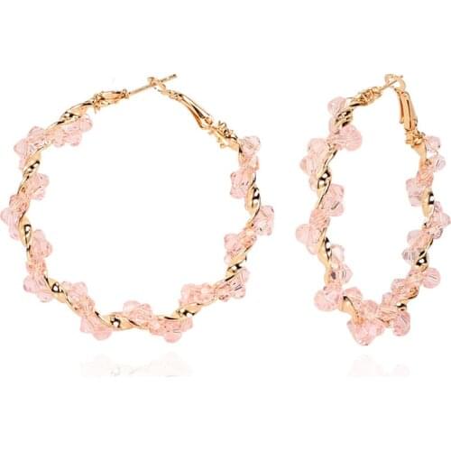 New Fashion Simple Hand Woven Crystal Circular Earrings Womans Vintage Geometry Alloy Earrings Female Party Banquet Jewelry Gift