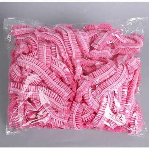 50pcs Disposable Plastic Shower Cap Hat Women Men Waterproof Transparent Pink Hair Spa Salon Hotel Elastic Bathroom Products