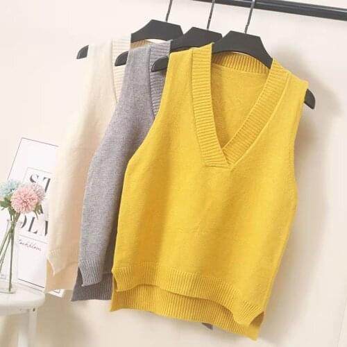 Solid Loose Sweater Spring Autumn Womens Vest Knitted Vest V Neck Joker Knitted Vest Womens Vests Winter Outerwear Plus Size