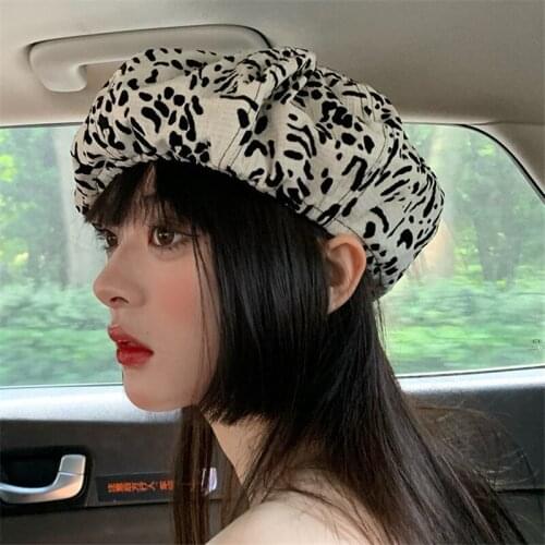 Autumn Floral Leopard Berets hat Womens Girl Lady Ins cotton Artist hat French Pumpkin Loosen Knit beanie hat Fashion