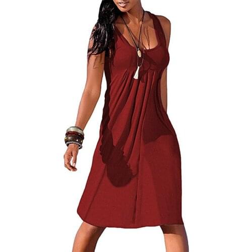 Summer Womens Suspenders Dress Solid Color Vest Sundress Casual Beach Dress O-Neck Sleeveless Dresses Woman Clothing Ropa Mujer