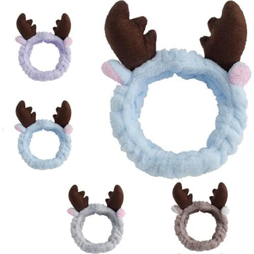 Antlers Headbands For Women Girls Bow Wash Face Turban Makeup Elastic Hair Bands Coral Fleece Hair Accessories Fashion 2021