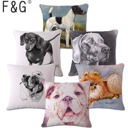 Christmas Pillow case dachshund Cushion Cover Cotton Linen Throw Pillow cover bull terrier Decorative Cojines almofadas 45x45cm