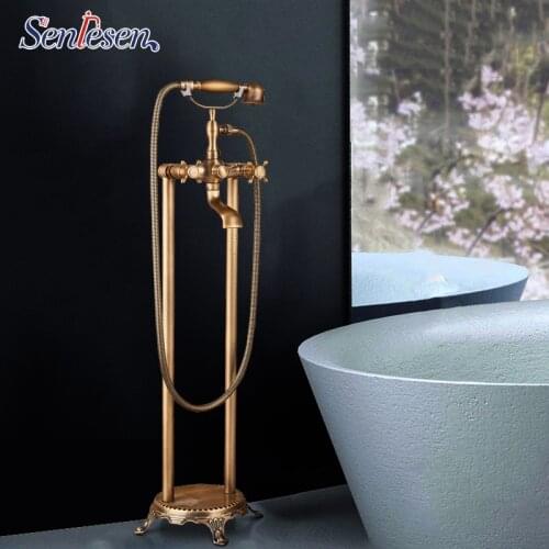 Senlesen Floor Free Stand Faucet Dual Handle Dual Control Cold Hot Water Mixer Tap Para Bathtub Shower & Bath