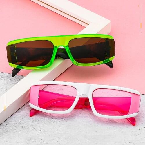 Veshion Fluorescent Green Sunglasses Women Luxury Brand Disgner Square Sun Glasses Shades UV Eyewear Ladies Ins