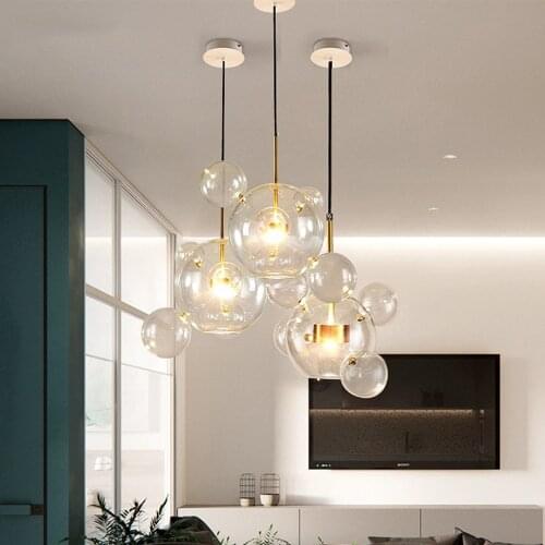 Postmodern LED Pendant Lights For Living Room AC90V - 260V Transparent Glass Ball Restaurant Kitchen G4 Hanging Lamp Fixtures