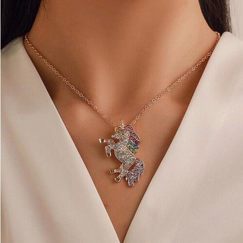Timlee N092 Free Shipping New Temperamental Delicate Unicorn Rhinestone Pendant Metal Necklaces Fashion Jewelry Wholesale