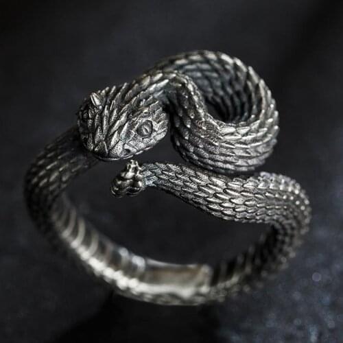 Personality Vintage Silver Plated Snake Ring Motorcycle Party Punk Finger Ring Women Mens Engagement Ring Cool Hip Hop Jewelry