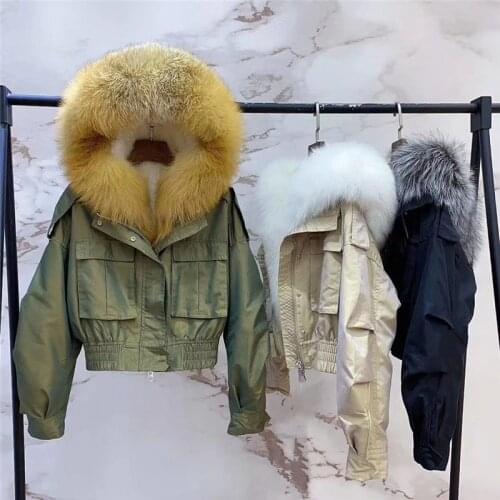 Waterproof bomber jacket big red fox fur hood winter jacket women parka thick warm natural real wool fur lining coat army green