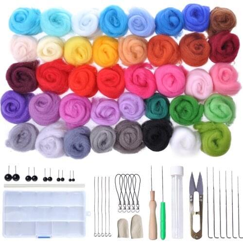 Felt DIY Package 40 Color Wool Felting Wool Fabric Tool with 6pcs Replacement Felting Needles for Doll Making Needle Felting Kit