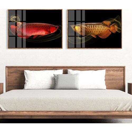 WANGART Golden Red Arowana Oil Painting Fish Animal Poster Canvas Wall Pictures For Living Room Posters And Prints Home Decor