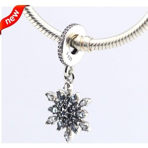 CKK 925 Sterling Silver Jewelry Crystalized Snowflake, Blue Crystals Original Charms Beads Fits Bracelets For Jewelry Making