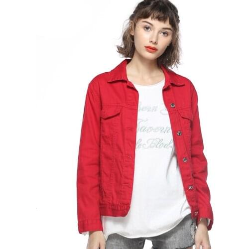 Spring Denim Jackets Female Plus Size Boyfriend Short Coat Single Breasted Red Pink Black Blue Korean Casual Jeans Jacket Women