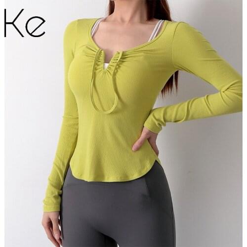 KE sexy halter neck strap sports t-shirt womens long-sleeved slimming running fitness clothes pure desire yoga tops autumn