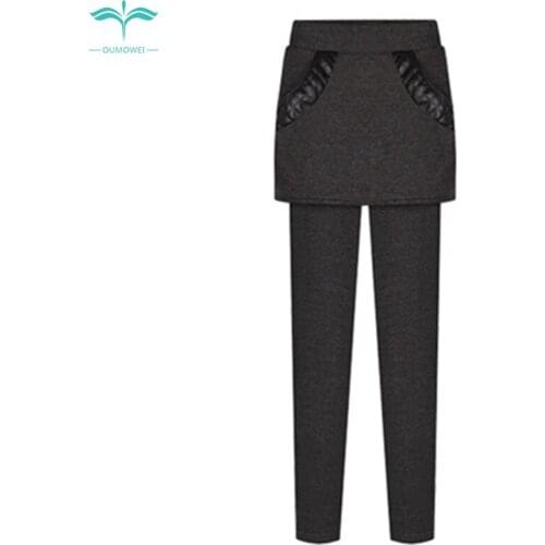 OUMOWEI Womens Skirt Pants 2018 Autumn And Winter Fashion New Leggings Warm Feet Pants Wild Bag Hip Skirt Pants M To 6XL Size