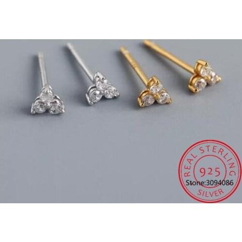 Cute Mini Real 925 Sterling Silver White Zircon Clover Stud Earrings for Women Flower Earrings Jewelry Girl Birthday Gift