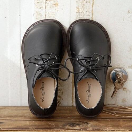 Careaymade-Original lace up low top black shoes Japanese simple student shoes Genuine leather comfortable womens shoes
