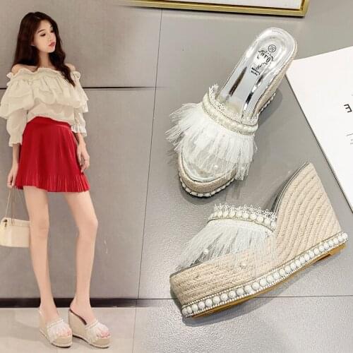 11cm super high heel platform womens shoes exquisite pearl rhinestone sandals fashion sweet lace slippers