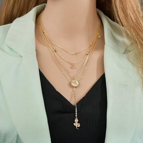 Yobest Bohemian Female Necklace Rose Flower Round Pendant Gold Color Necklace Set Women Fashion Valentines Day Gift Jewelry