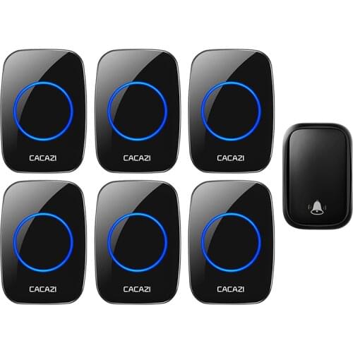 CACAZI Home Wireless Self-powered Doorbell No Battery Call Ring Bell US EU UK Plug 1 Transmitter 6 Receiver 60 Chimes 0-110 dB