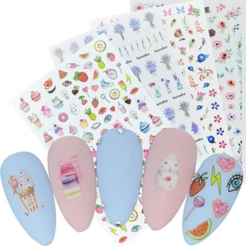 1 Sheet Ultra Thin Gummed Nails Decal Dessert Cake Fruit Lollipop Image 3D Nail Art Decorations Sticker Decals