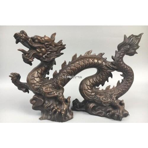 18''Classica Red Bronze carved Home Fengshui auspicious beast chinese Dragon