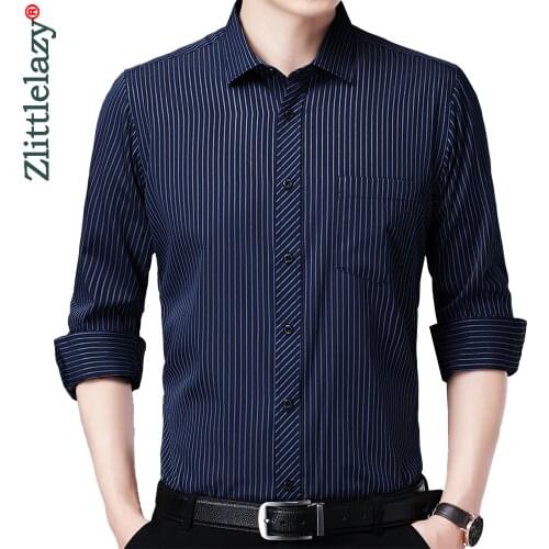 2021 Brand Long Sleeve Men Social Shirt Streetwear Casual Pocket Striped Shirts Dress Mens Slim Regular Fit Clothes Fashions 907