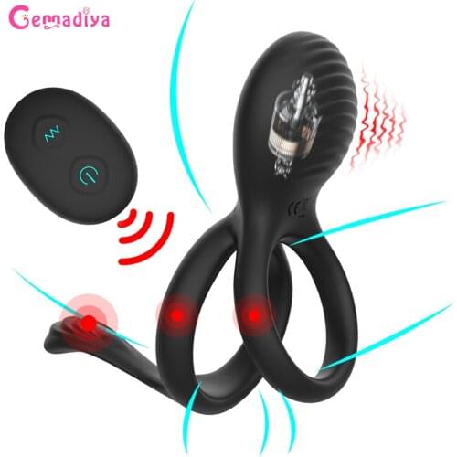 3 in 1 Vibrating Penis Rings Sex Toys for Men Delay Ejaculation 7 Speeds Wireless Remote Cock Ring G-Spot Clitoris Stimulator