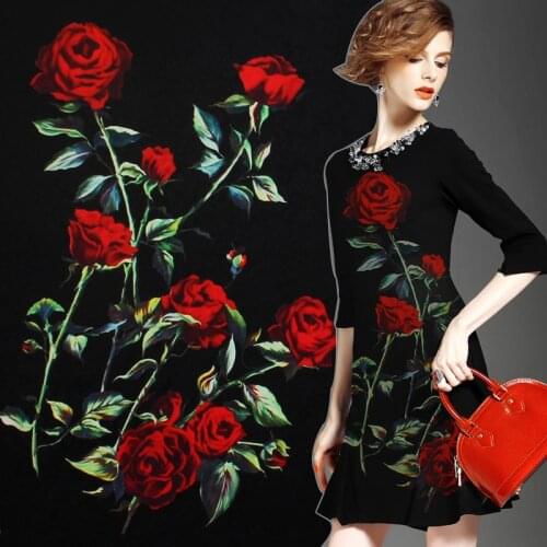 95CM/pcs Width 145CM red rose France digital painting jacquard fabric for dress cheongsam fashion tissu au meter bright cloth