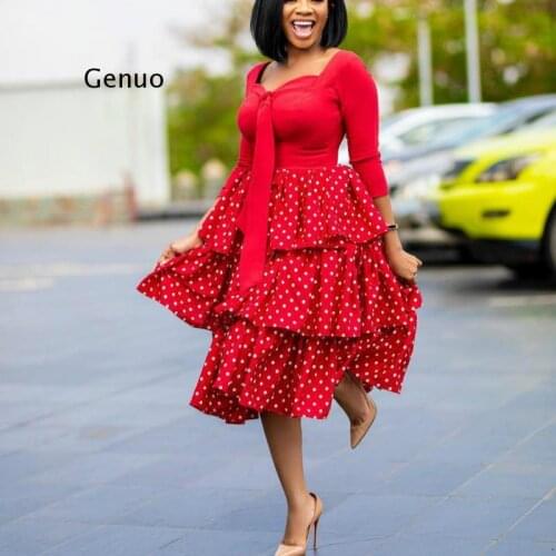 African Print Dresses for Women Dashiki Polk Dot Patchwork African Clothes Plus Size Vestidos Africa Cake Dress Christmas Robe