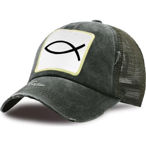 JESUS FISH Print Harajuku Trucker Hat Men Cotton Breathable Mesh Baseball Breathable Caps Women Summer Outdoor Snapback Hat