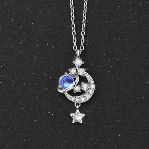 925 Sterling Silver Tassel Zircon Planet Star Charm Pendent Necklace For Women Girls Party Wedding Jewelry Choker dz305