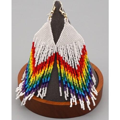Go2boho Rainbow Earring For Women Ladies Gift Large Long Ear Ring Handmade Woven Miyuki Beading Jewelry Jewellery Drop Earrings