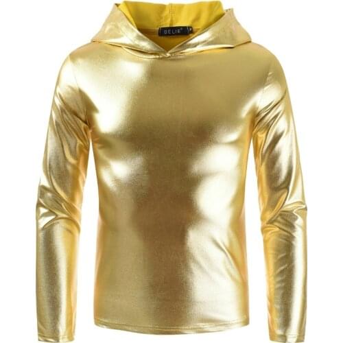 Men Street Long-sleeved Glossy T-shirt Silver Clothe Shiny Streetwear Long Sleeve T Shirt Men Hip Hop Mens T Shirts Fashion 2020