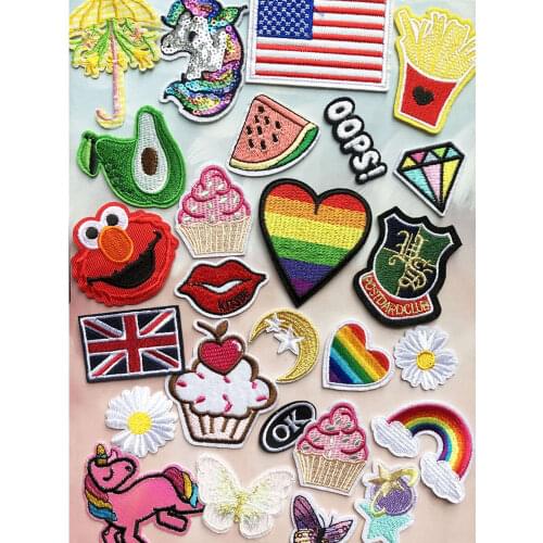 Random Mixed Patch Set 20pcs/lot Cartoon Cute Embroidered Patches For Clothes Iron On Patches Stripe Thermal Stickers Badge DIY