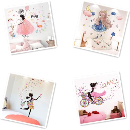 [shijuekongjian] Cartoon Fairy Girl Wall Stickers DIY Kids Rooms Mural Decals for Baby Bedroom House Decoration Accessories