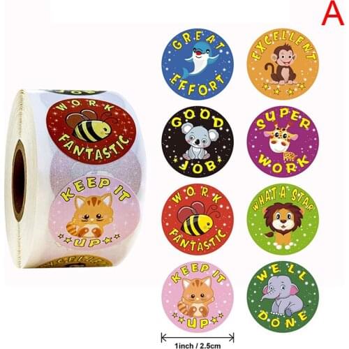 HOT 500pcs/roll creative animals stickers 1inch labels reward sticker for school teacher kids smiley stationery sticker