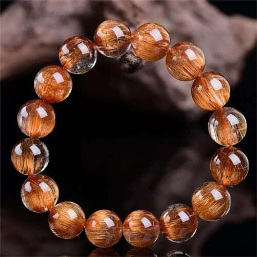 Natural Copper Rutilated Quartz Crystal Transparent Bead Bracelet 16mm AAAAAA