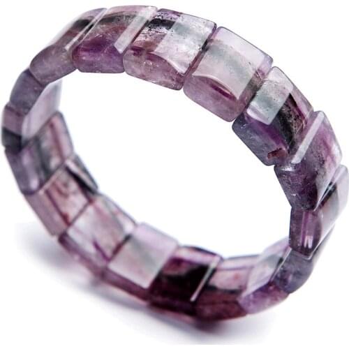 Genuine Purple Red Natural Auralite 23 Bracelets Women Female Stretch Crystal Rectangle Bead Natural Stone Bangle Bracelet