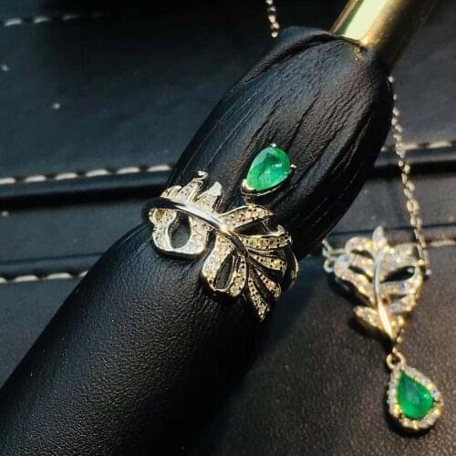 Real Natural Emerald jewelry set Natural Real Emerald 925 sterling silver 1pc pendant,1pc ring