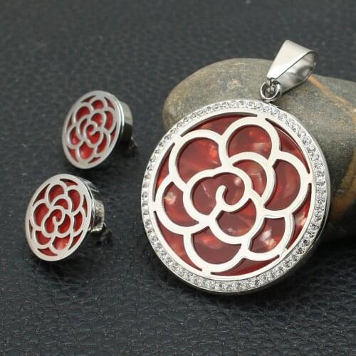 NEW Silver Color Flower Fashion stainless Steel Jewelry Pendant Earrings Sets For Women SBJZDRDA