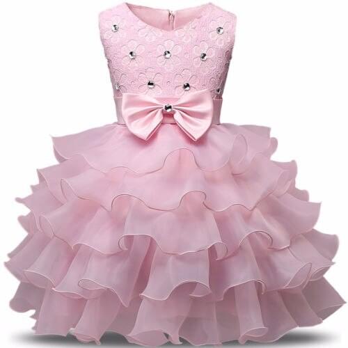 2018 Cute Bowknot arrival Kids Girls Diamond Chiffon Wedding Bridesmaid Pageant Party Formal Dress Size 3-7T