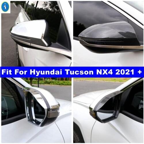 Chrome / Carbon Look Rearview Mirror Shell / Rain Eyebrow Weatherstrip Shield Shade Cover Trim For Hyundai Tucson NX4 2021 2022