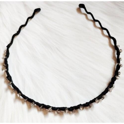 Renya thin side headbands fashion hair accessories women winding wave headband full of Gun Black Glass Bead hair band