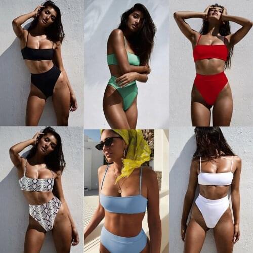 Sexy Bikini Swimsuit Ribbed Bikini Two-Piece High Waist Beach Swimsuit Push-up Womens V-neck Swimsuit Womens Sports Swimsuit