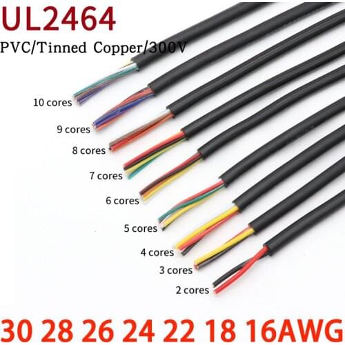 5M 10M UL2464 Sheathed Wire 30 28 26 24 22 20 18 16AWG Copper Signal Cable 2 3 4 5 6 7 8 9 10 Cores Soft Electronic Audio Wires